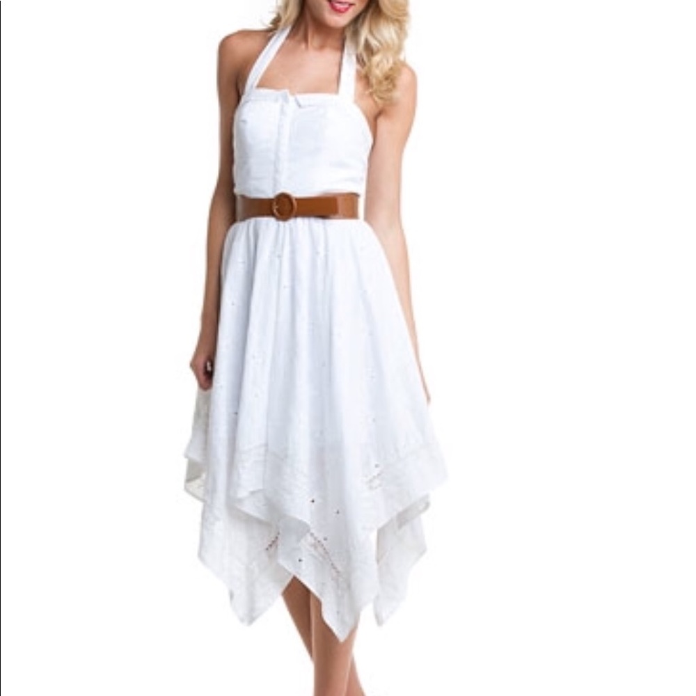 Miss Sixty White Eyelet Halter Dress Size 14